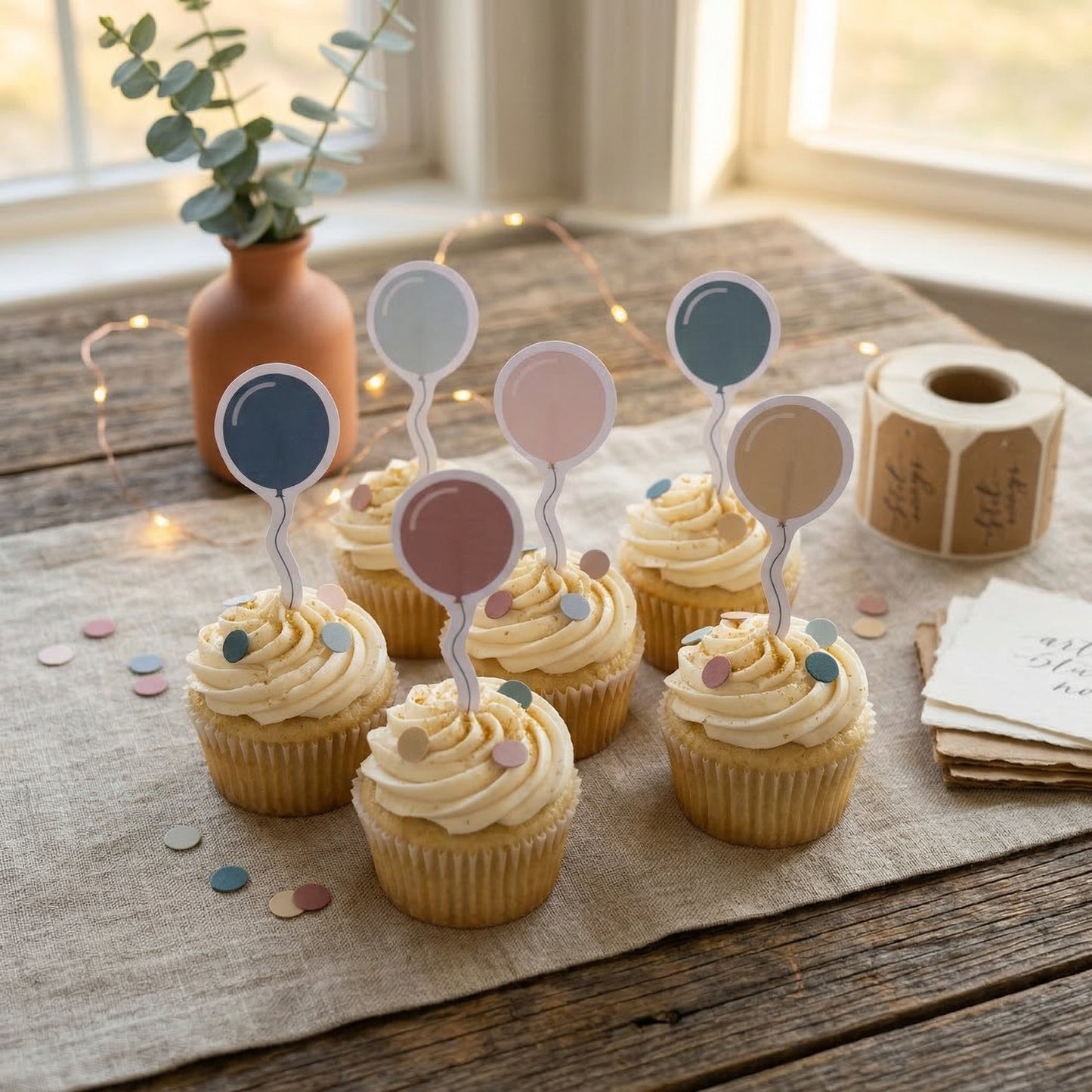 Earthy Tones Baloons Cupcake Toppers