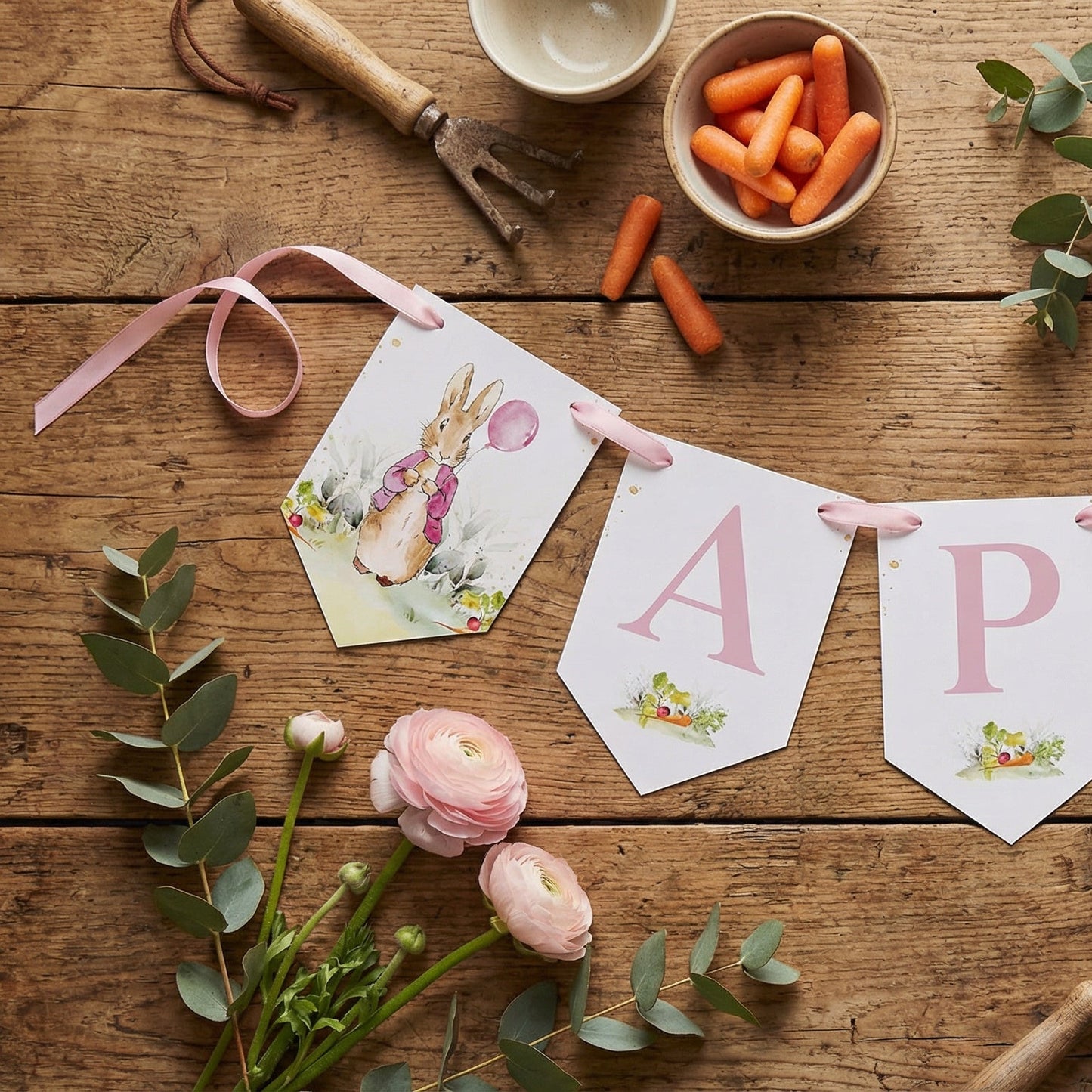 Pink Peter Rabbit Birthday Banner