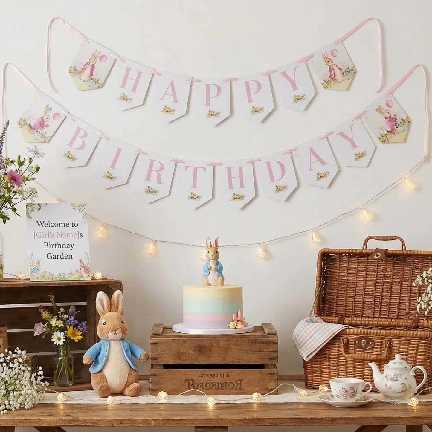 Pink Peter Rabbit Birthday Banner