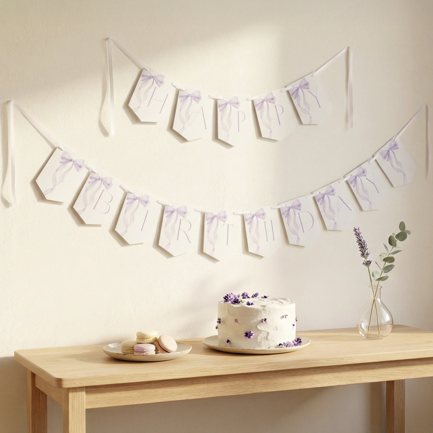 Purple Bow Happy Birthday Banner