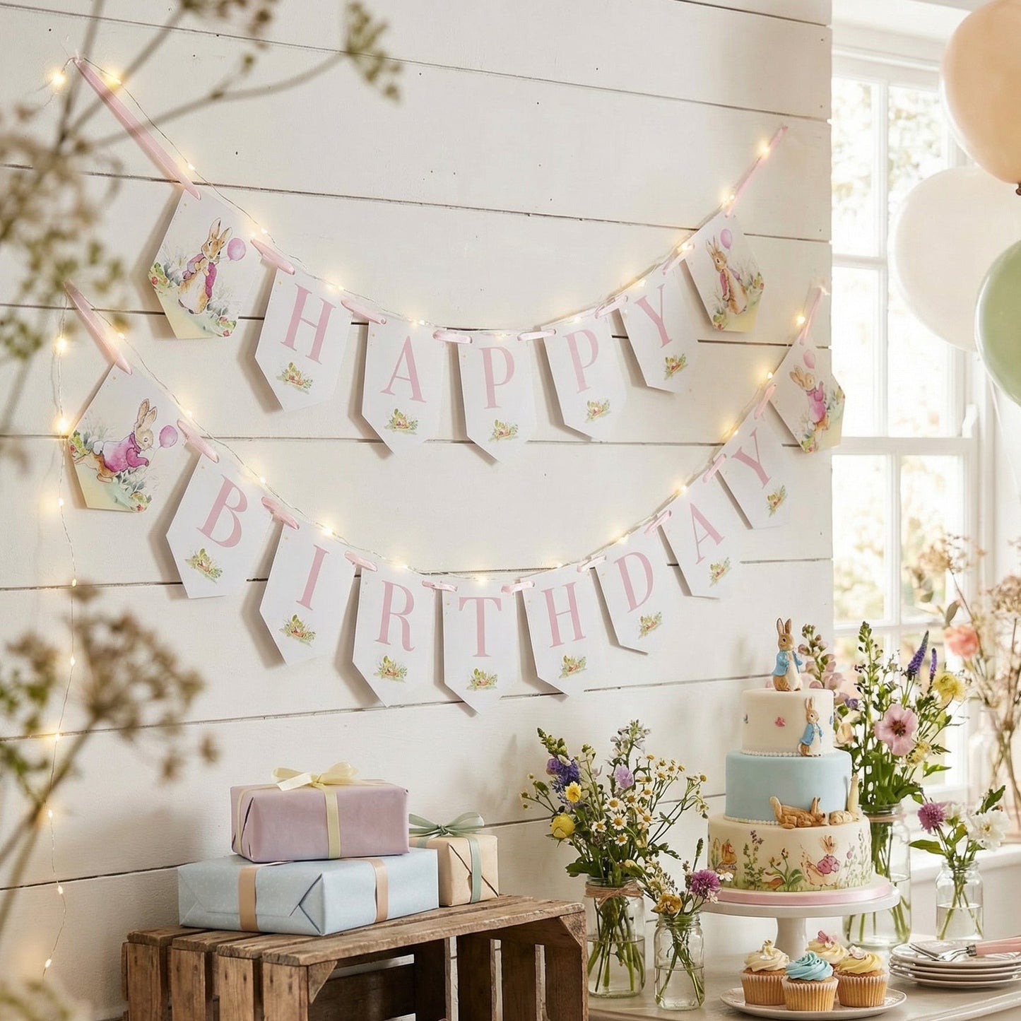 Pink Peter Rabbit Birthday Banner