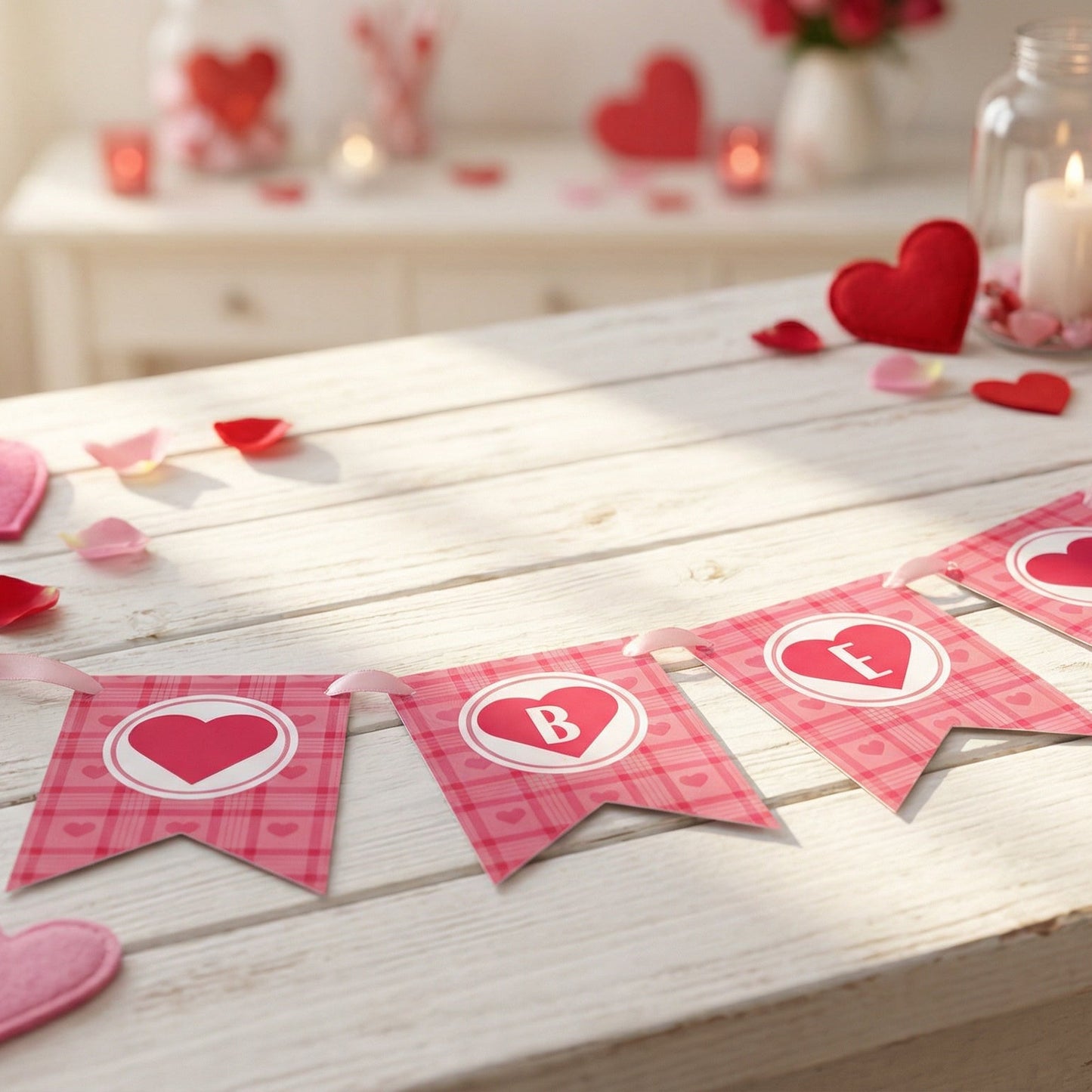 Pink Hearts Valentines Banner