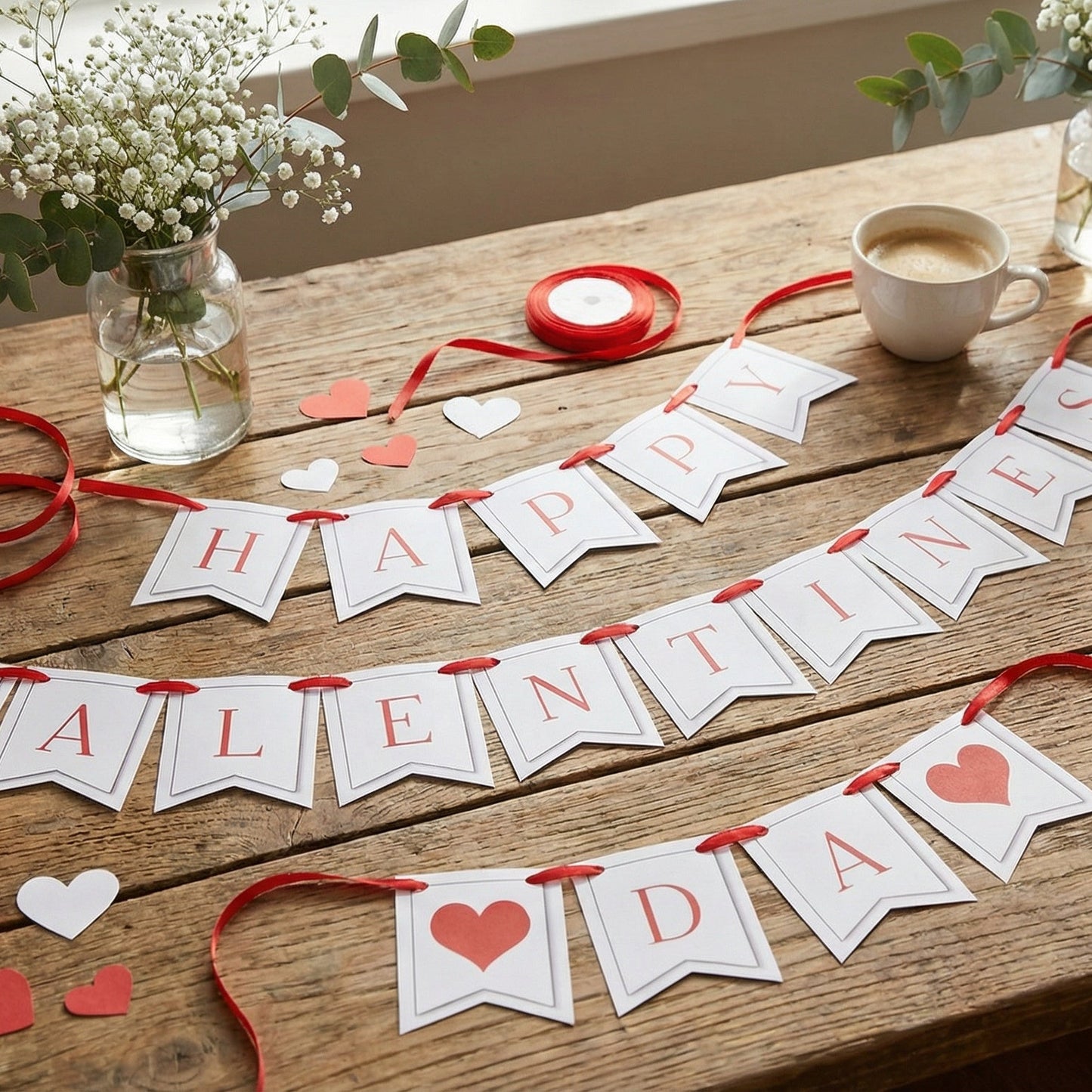 White & Red Valentines Day Banner