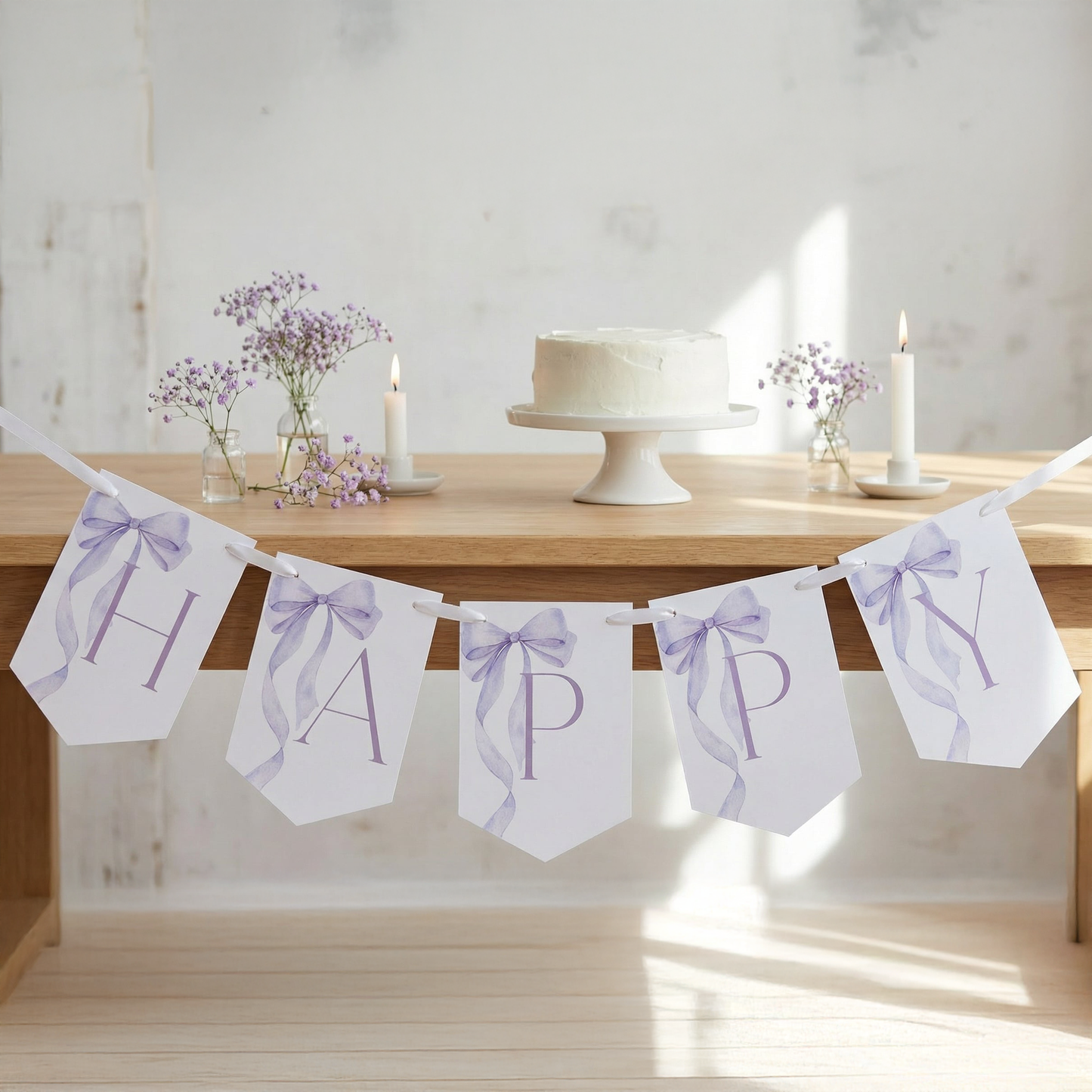 Purple Bow Happy Birthday Banner