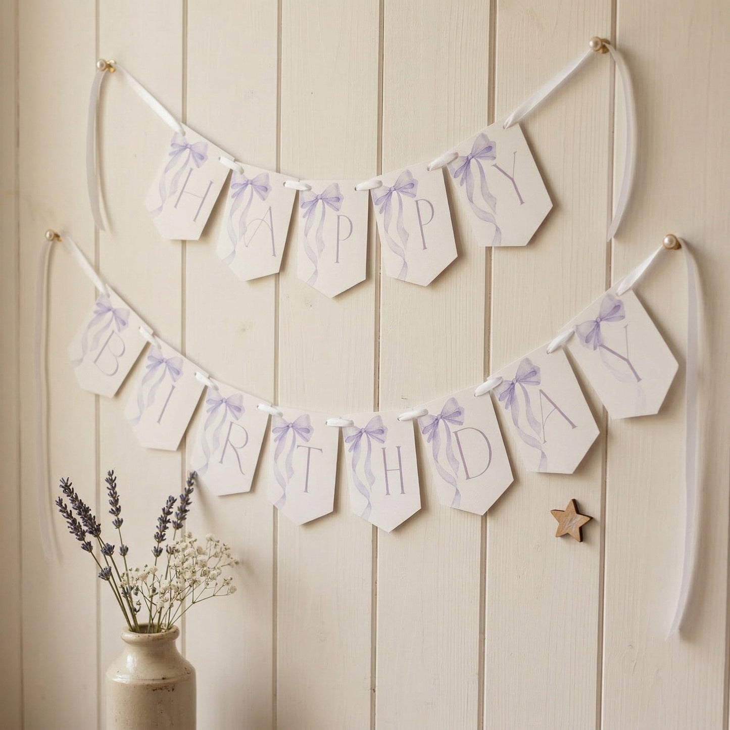 Purple Bow Happy Birthday Banner