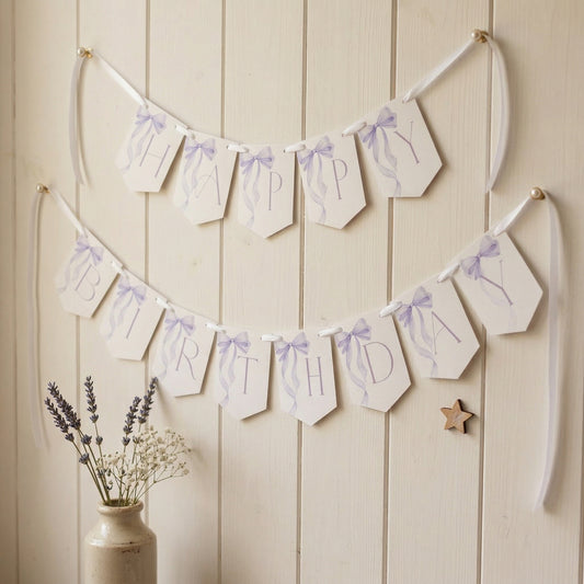 Purple Bow Happy Birthday Banner
