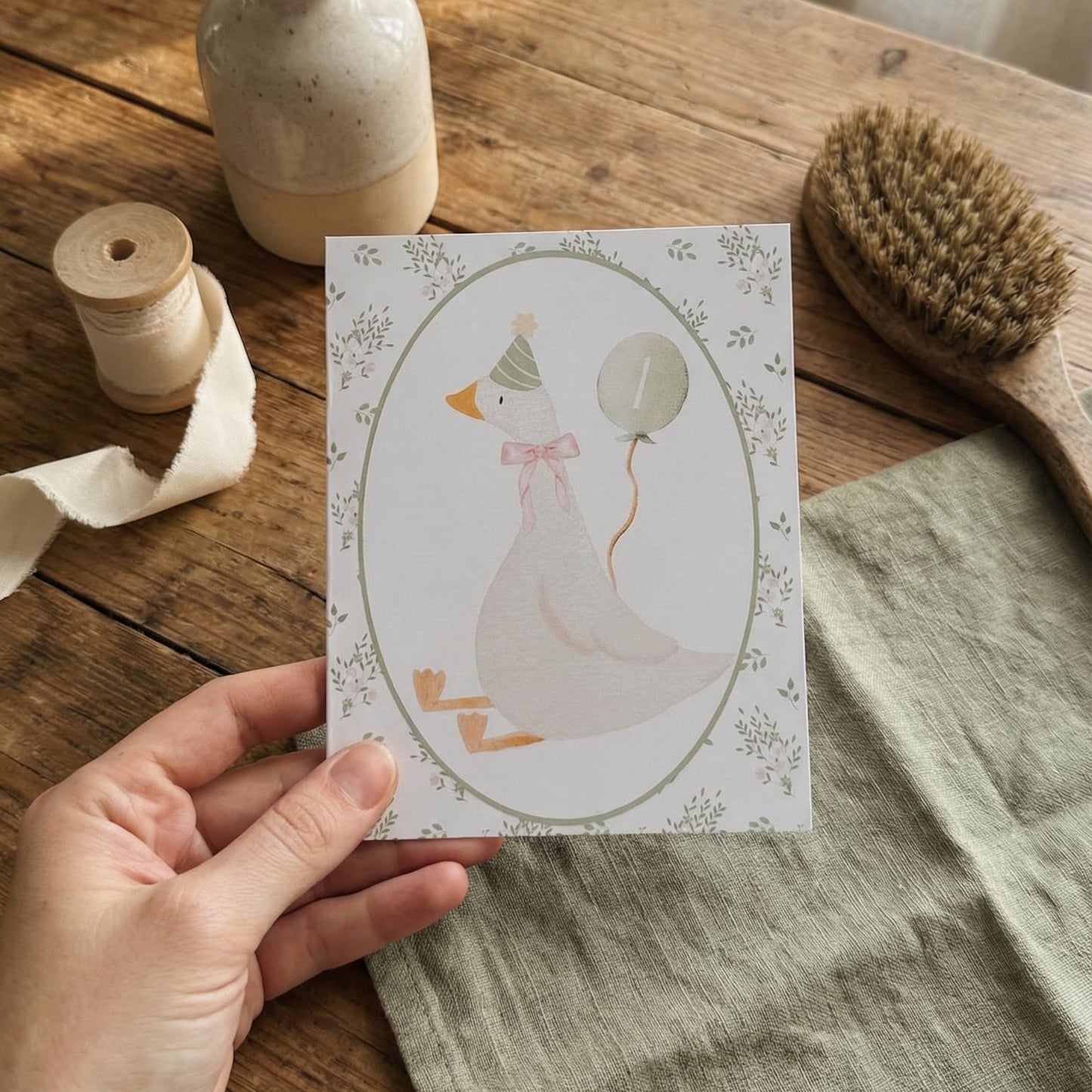 Goose with Balloon Greeting Card